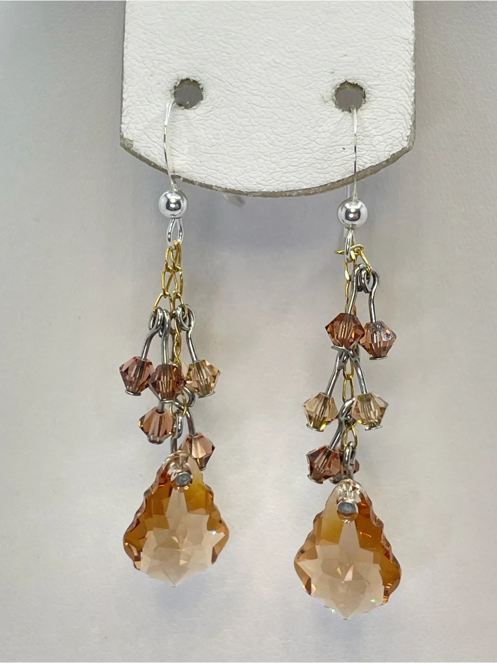 925 Sterling Swarovski Crystal Elements Champagne Dangle Statement Earrings